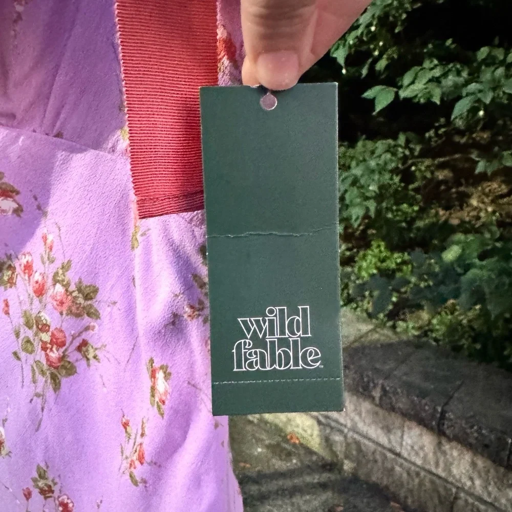 Wild Fable Dress Size L Pink Floral Mini Flutter Sleeve cottagecore Trendy (NWT) - Picture 5 of 8